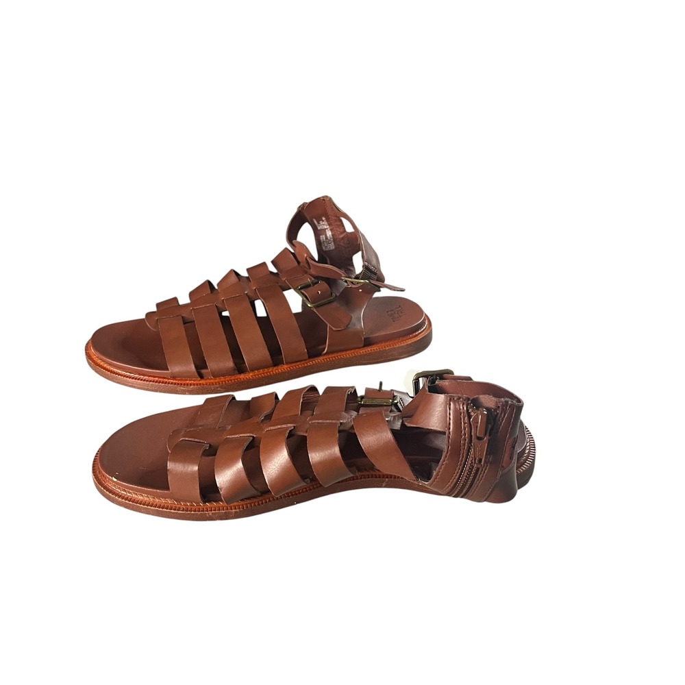 Time and Tru Strappy Gladiator Sandals Women 9 Brown Boho Roman Cage Flat - Picture 11 of 12